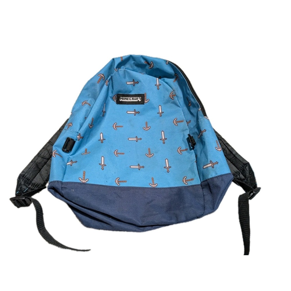 Minecraft Backpack Blue Pickax & Sword Backpack Youth Kids Video Game Pack